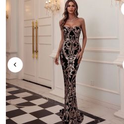 Vintage Sequins Gold And Black Dress 