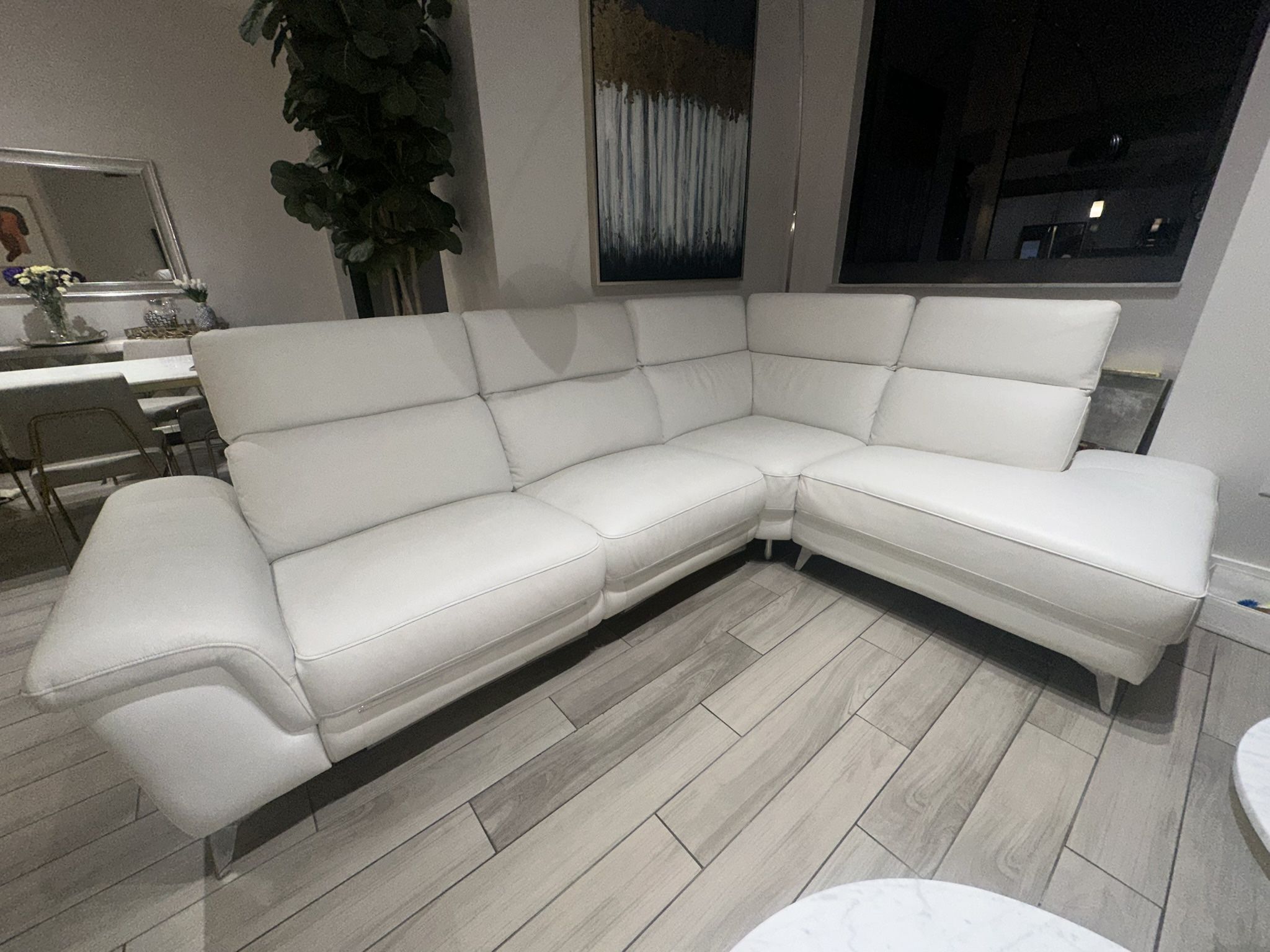 White Italian Leather Recliner Sectional