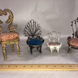 4 Miniature Chairs Repurposed Tin Can & Other Materials