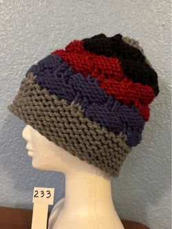 XL Adult  Multi-Colored Handmade “Textured Ribbon” Beanie Hat #233