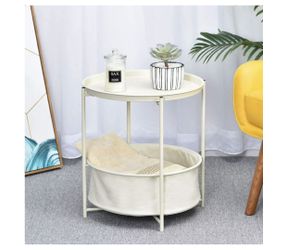 Brand New - 2 pack - End Table, Metal Nightstand, Sofa Side Table with Storage Basket, Coffee Round Table with Detachable Tray Top, Scandi Style Table