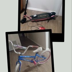 Kids Electric Scooter And Girls 18' Huffy Bike