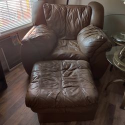 Real Leather Sofa W/ Ottoman Foot Rest