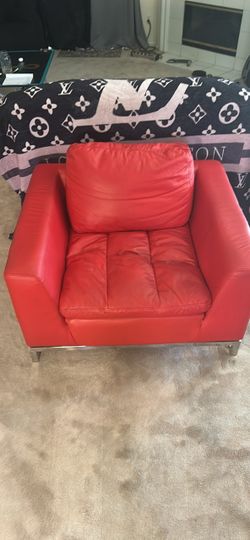 Red Leather Accent Chair with Chrome Legs