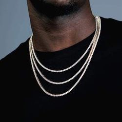 3mm Round Cut Diamond Tennis Chain in 18k Gold  