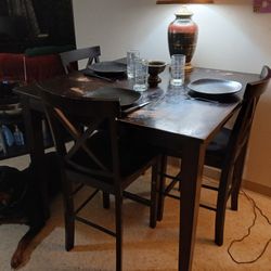 Tall Cherrywood, Kitchen Table, And 3, Tall Kitchen Chairs;  Needs a Good Home And Some  TLc