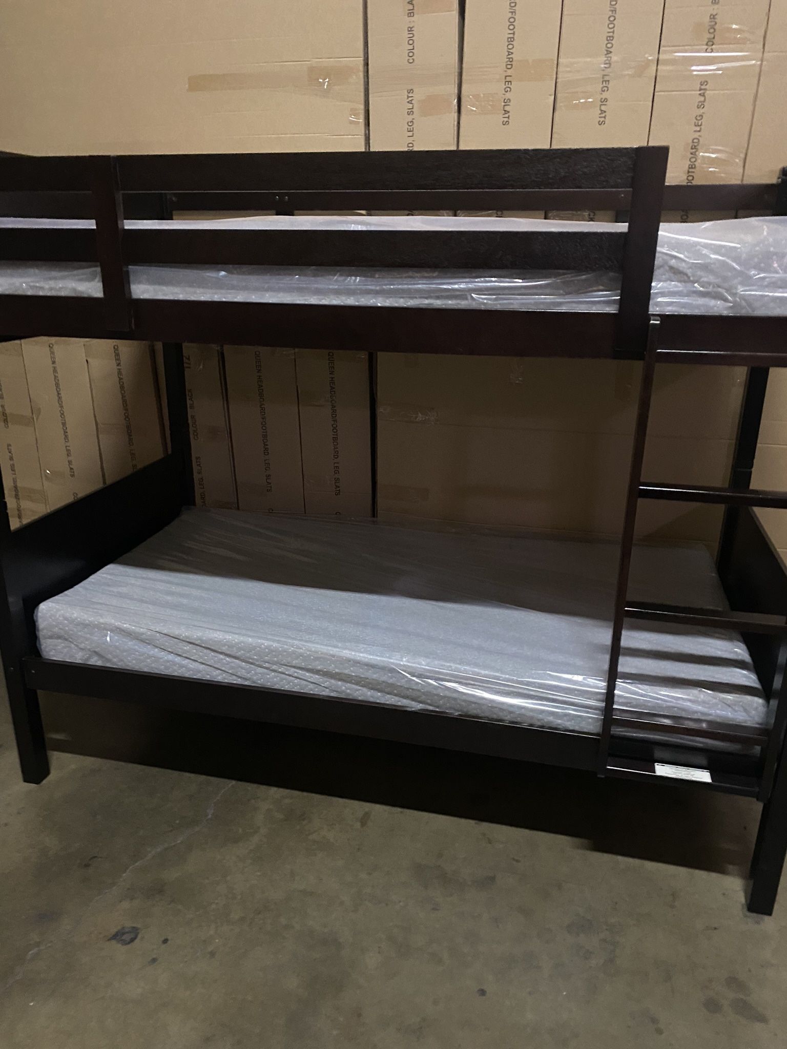 Twin over twin bunk bed. White or espresso. Assembly required. Assembly not included. Taxes included. Free delivery. Bunk Bed only without Assembly-$