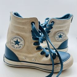 Converse Chuck Taylor All Star High Top kids shoes size 12 T in light grey and teal with teal laces