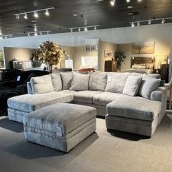 Light Grey 2pc Chaise Sectional Couch
