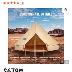 VEVOR Canvas Bell Tent, 4 Seasons 7 m/22.97 ft Yurt Tent, Canvas Tent for Camping with Stove Jack, Breathable Tent Holds up to 12 People, Family Campi