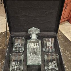 Great Find! Collectible, Rare Dave & Busters Etched 5-pc Glass Decanter Set