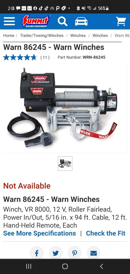 NEW WARN VR8000 HITCH WITH WIRELESS REMOTE