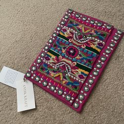 Antik Kraft Vintage Handmade Floral Embroidered Breaded Envelope 13 inch x 9.5 inch