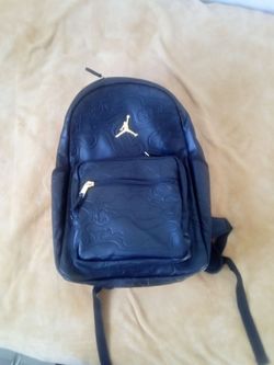 New Black Faux Leather Jordan Backpack Gold Accents Jumpman