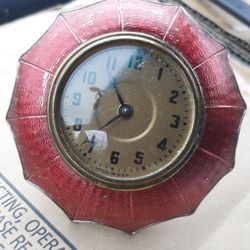 1920 Guilloche Enamel Umbrella Art Deco Clock With Brass