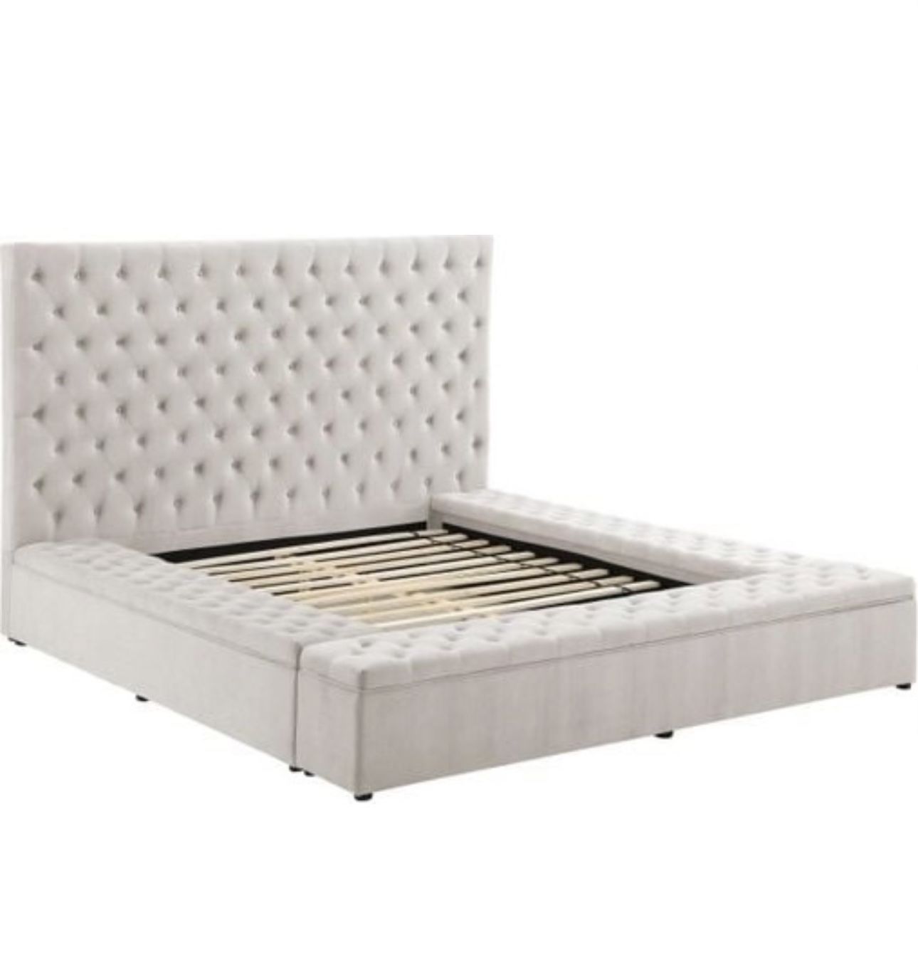 Ivory Velvet Square Storage Bed Frame Fully Slated Brand New In Box Firm Price Queen $840 Eastern King & Cal King $900