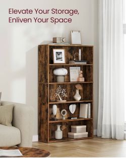 5-Tier Bookshelf, Storage Organizer, 9.4 x 31.5 x 52.5 Inches Particleboard and MDF, for Home Office, Rustic Brown, CUSTOS Collection ULBC175X01