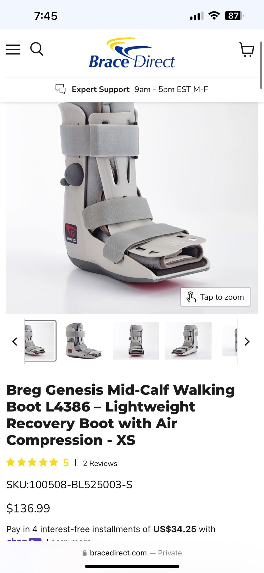 Fracture/sprain Leg Boot Medium- Women’s Large