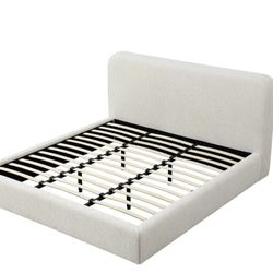 Brand New in box Upholstered Queen Platform Bed in Whitewashed Chenille