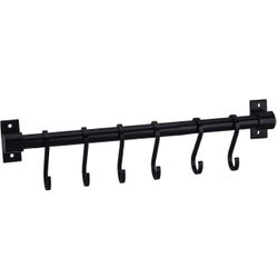 Kitchen Utensil Rack with 6 Hooks, Wall Mounted Rail Wrought Iron Hanging