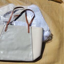 Taupe/Off White Faux Leather/Vegan Large Tote - Set Of Three (3)