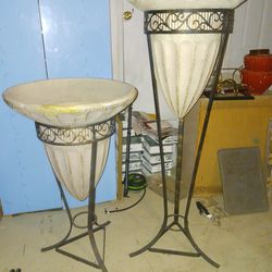 Greek Style Large Ceramic And Wrought Iron Candelabras