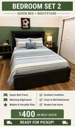 Bedroom Set #2 – Modern Queen Bed & Nightstand