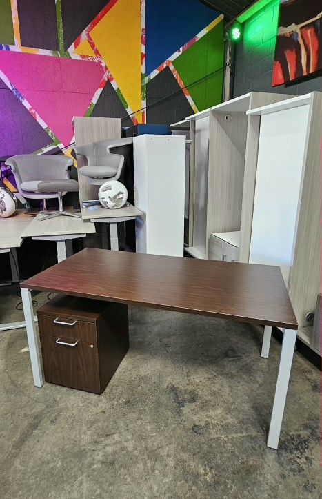 Qty. 10 Modern Espresso Work Table Desks w/ Cabinets **Each**