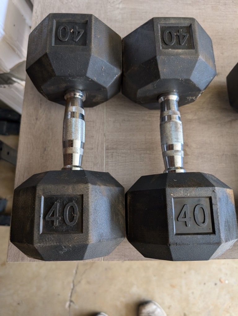 Pair 40# Rubber Hex Dumbbells