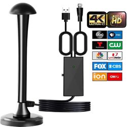 Upgraded Digital TV Antenna Indoor - 360 Reception & 500+ Miles Range Amplified HDTV Antenna - Support 8K 4K 1080p HD with Signal Booster - 18ft Coax 
