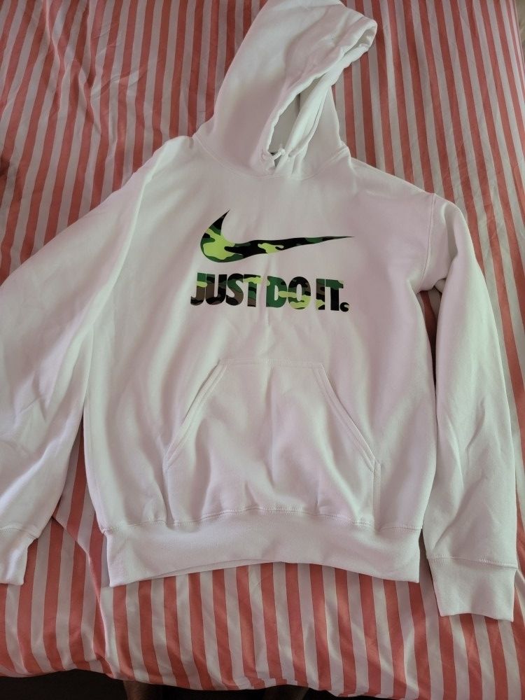 White Hoodie Nike Camo Jacket Unisex Sz Medium
