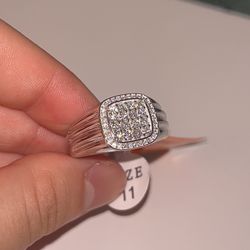 Moissanite Diamond Men’s Ring, 925 Sterling Silver, Size 11