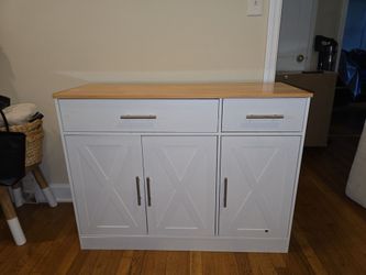White Sideboard Cabinet with Wood Top