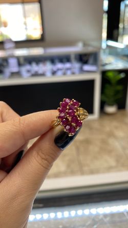 14k Gold Ruby Cluster Cocktail Ring