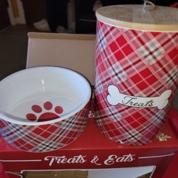 🙂NEW PET CERAMIC TREAT JAR  AND BOWL