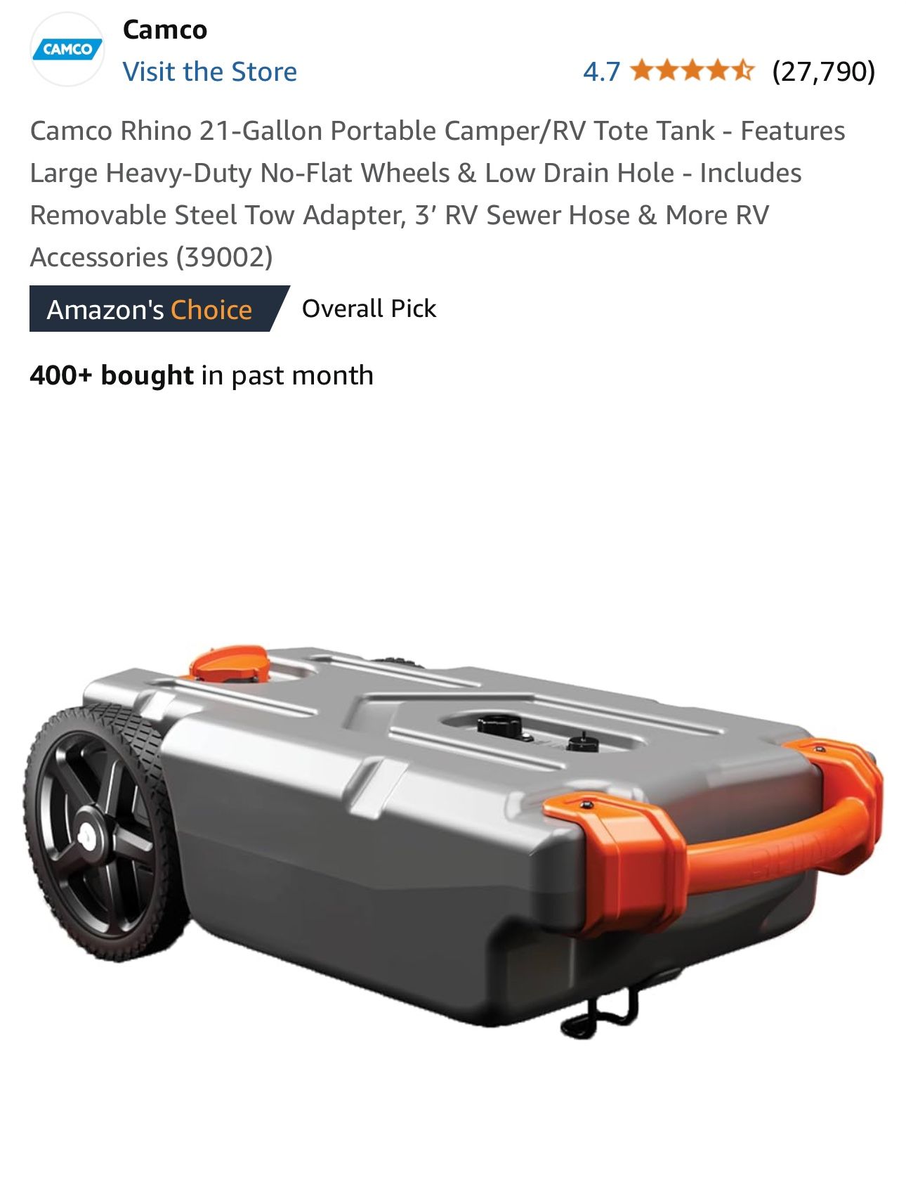 21 Gallon Camco Portable RV Tank