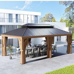 NEW IN BOX, 12’x20’ Wood Coating Metal Gazebo