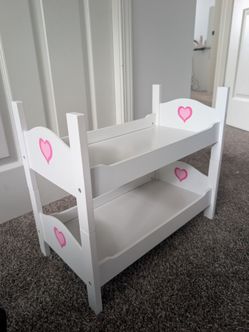 White Wooden Doll Bunk Bed with Hearts
