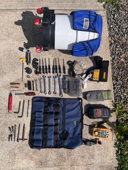 Rolling Bucket Tool Organizer Lot w/ Vector Inverter & Spark Plug Tester