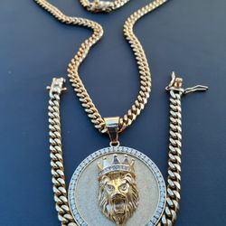 14K gold plated 6mm Cuban link chain pendant and bracelet