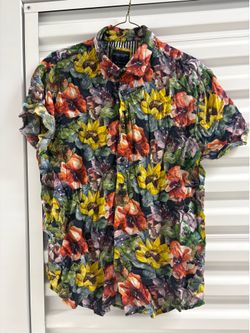 Denim & Flower Ricky Singh Floral Woven Cotton Button-Up Shirt Men's M