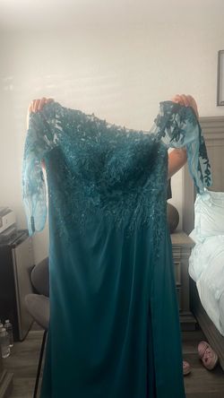Teal Green Lace Formal Gown