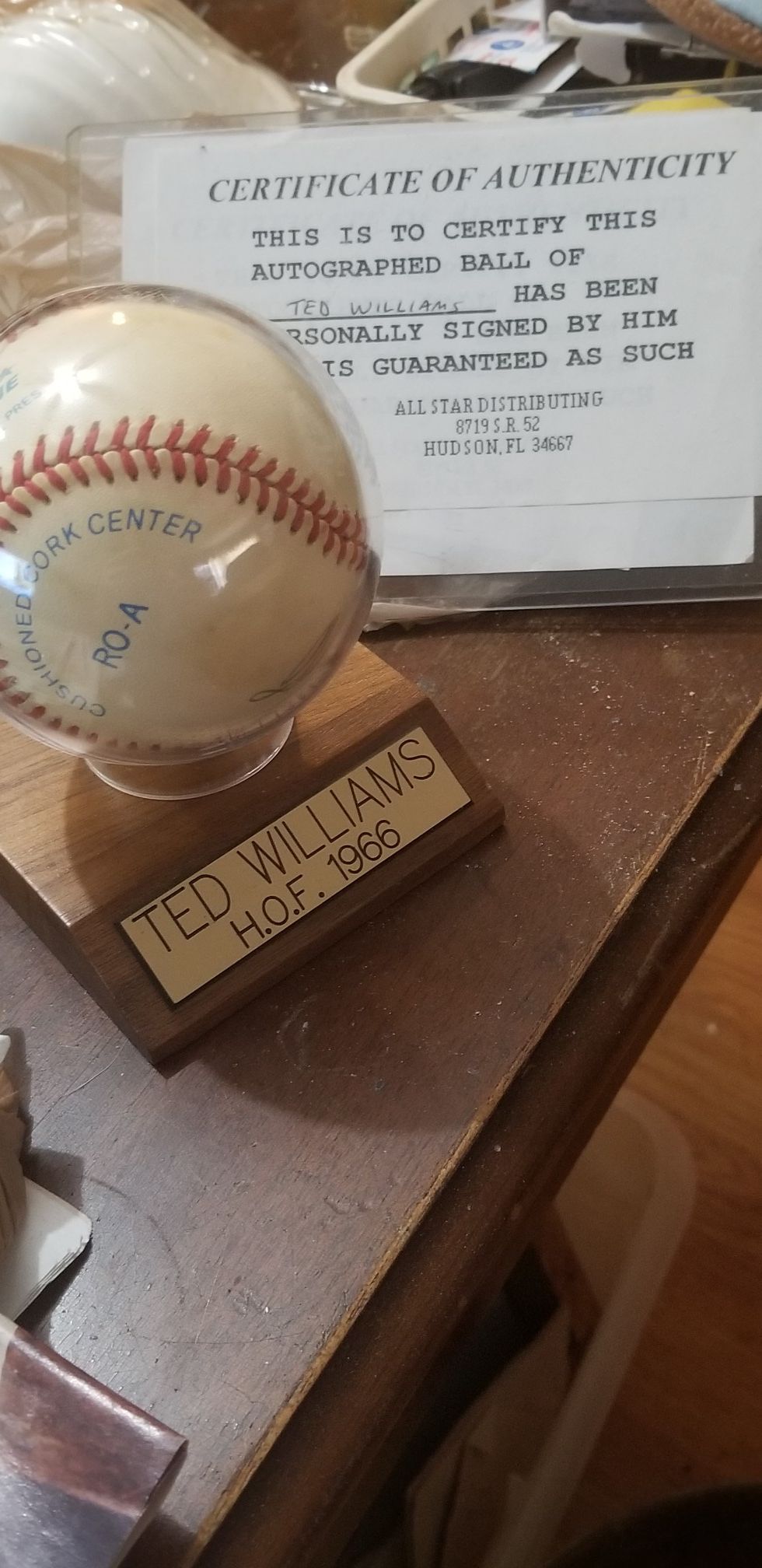 Ted William's hall of fame signed