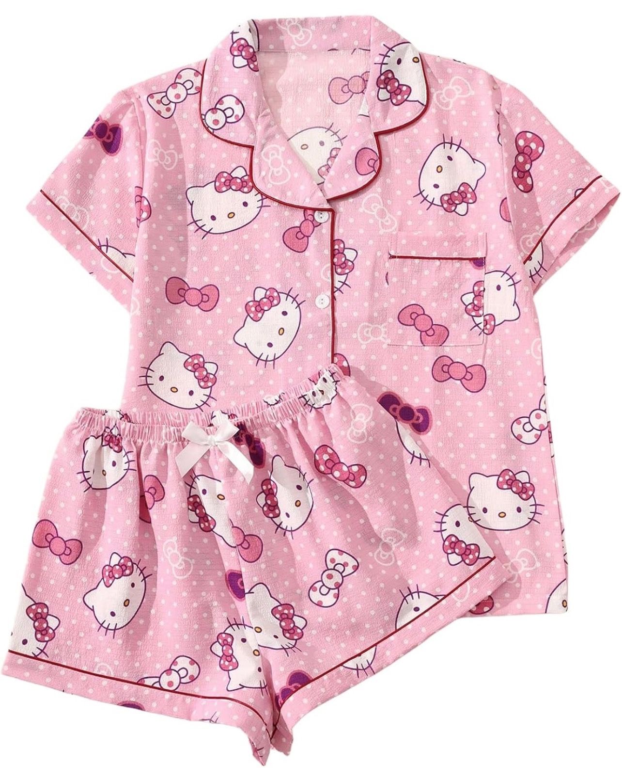 Women's Two Piece Animal Print Short Sleeve Button Shirt and Elastic Waist Shorts Pajama Set