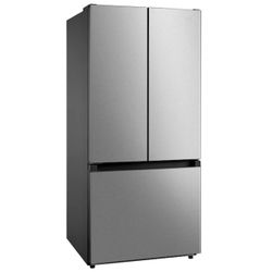 Midea Standard-Depth 18.4-cu ft 3 -Door French Door Refrigerator with Optional (sold separately) Ice Maker (Stainless Steel) ENERGY STAR Certified