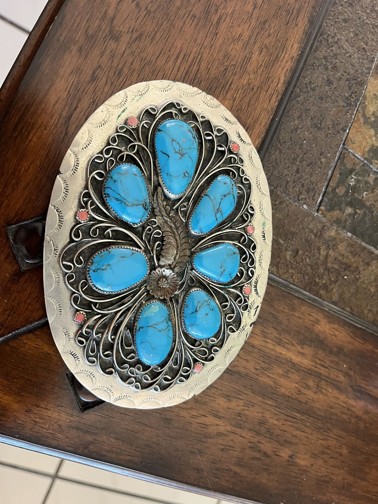 Western Belt Turquoise Buckle 