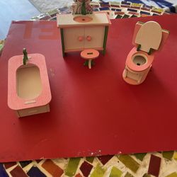 Wooden  Doll House Bathroom  Set