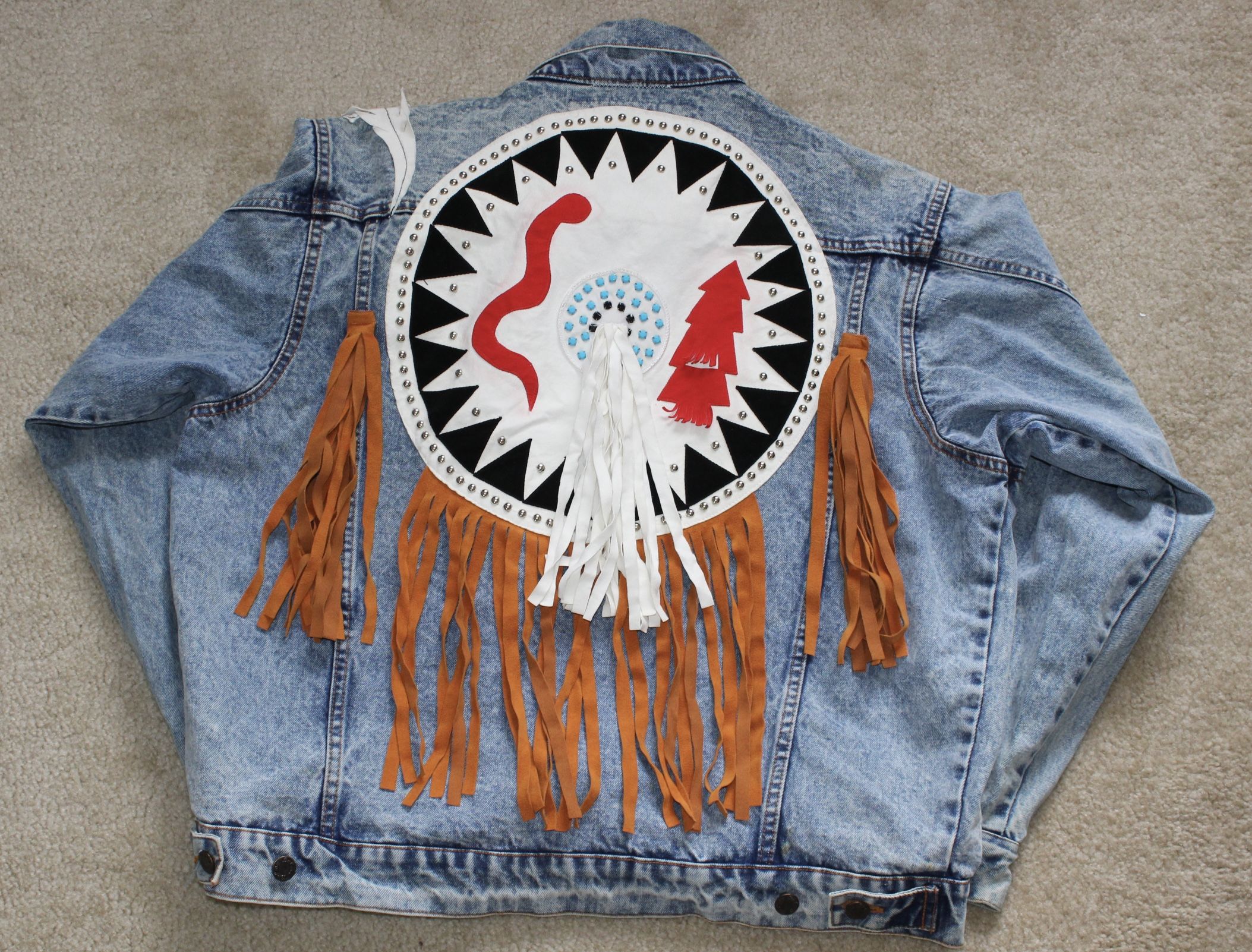 Vintage Peone Native American Style Denim Jean Jacket Women’s Size Large