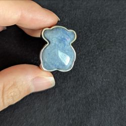 Size7.5 Silver Bear-Shaped Blue Stone Ring