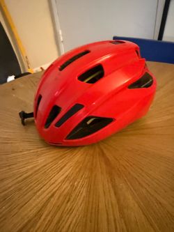 Red bike helmet